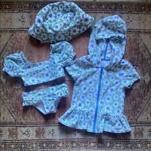 Floral Blue and White Swim Set with Cover-Up